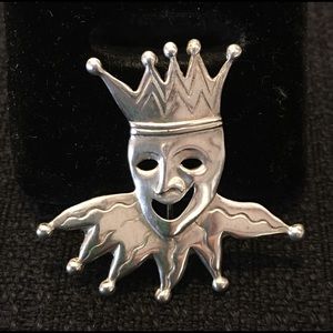 Vintage sterling silver harlequin face pin